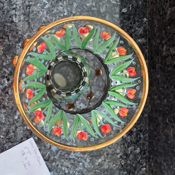 MacKenzie Childs Circus William Courtly Check Tulips Glass Vase  10.5” - Picture 8 of 10